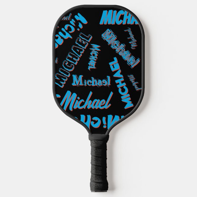 Ihr Namensmuster monogramm blaue schwarze Farbe Pickleball Schläger (Vorderseite)