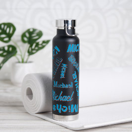 Ihr Namensmuster monogramm blaue schwarze Farbe Trinkflasche