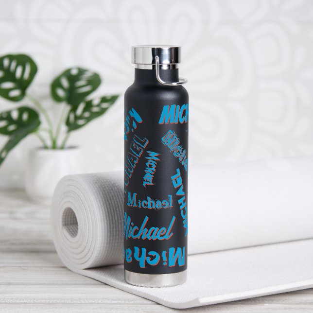 Ihr Namensmuster monogramm blaue schwarze Farbe Trinkflasche (Yoga)