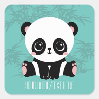Ihr Niedlicher Text/Farbe-Cartoon Panda Bär in Bam Quadratischer Aufkleber
