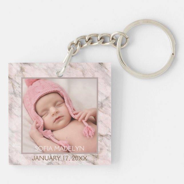 Ihr Personalisiertes elegantes rosa, graues Marmor Schlüsselanhänger (Rückseite)