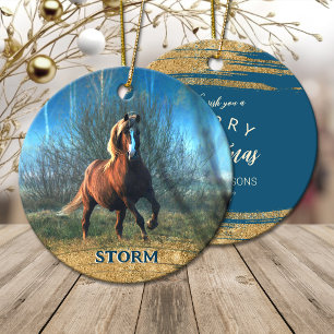 Ihr Pferd Foto Weihnachten Gold Glitzer Keramik Ornament