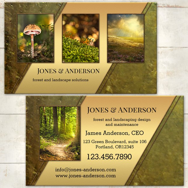 Ihr Portfolio aus 4 Fotos Waldlandschaft Visitenkarte (Green gold nature inspired business card - gardening - gardener - landscaping - outdoors)