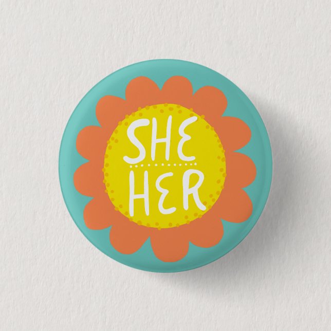 IHR Pronouns Blume Stolz handschrift Button (Vorderseite)