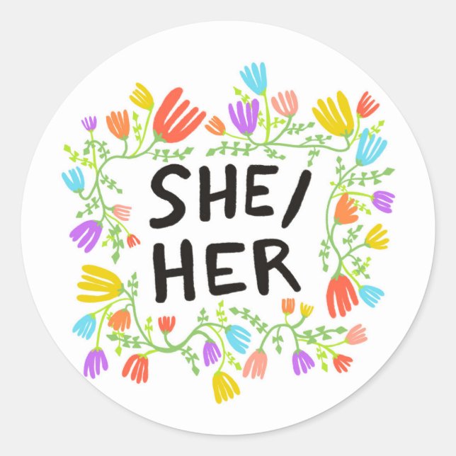 IHR Pronouns Floral Handlettering Set von Runder Aufkleber (Vorderseite)