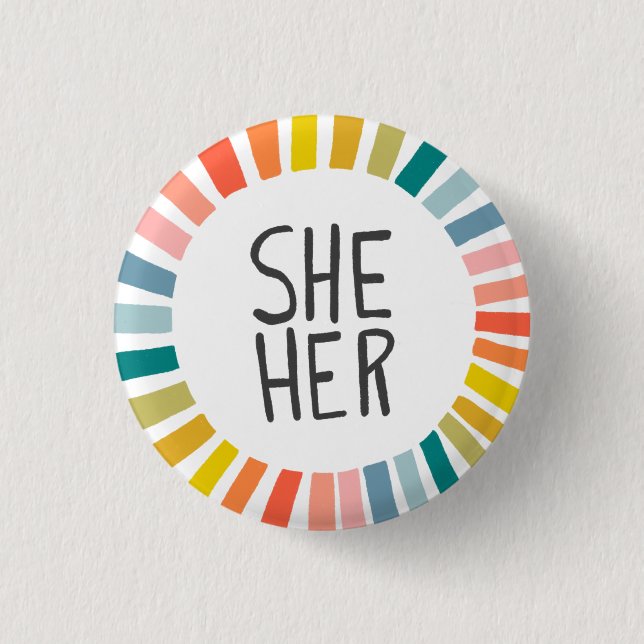 IHR Pronouns Rainbow Handletter Stolz Button (Vorderseite)