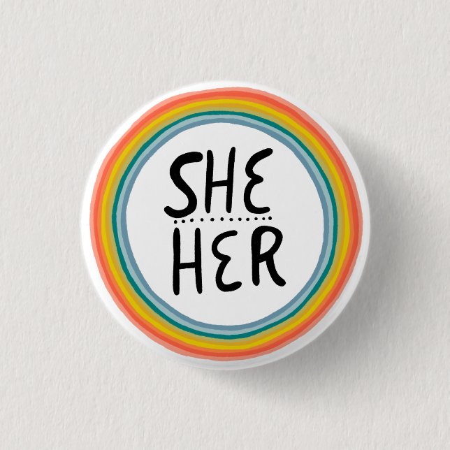 IHR Pronouns Rainbow Ring farbenfroher Stolz Button (Vorderseite)