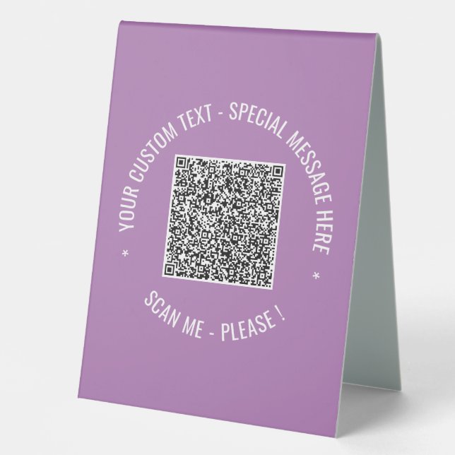 Ihr QR-Code, benutzerdefinierter Text und Farbtabe Tischaufsteller (Vorderseite)
