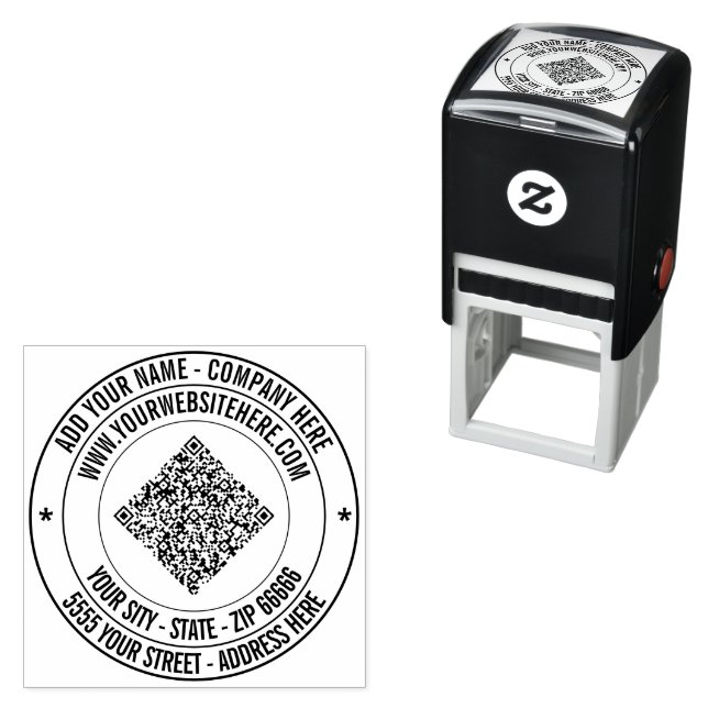 Ihr QR-Code-Text-Adresse-Rund-Selbstfärbestempel Permastempel (Beispiel)