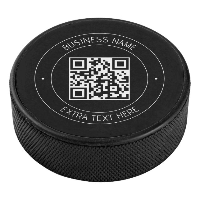 Ihr QR-Code und bearbeiteter Text | Schwarz/Weiß Eishockey Puck (3/4)