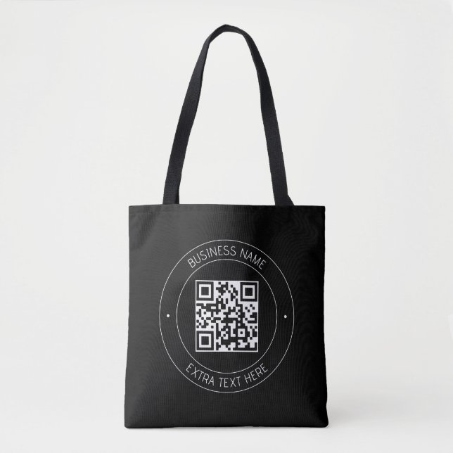 Ihr QR-Code und bearbeiteter Text | Schwarz/Weiß Tasche (Vorderseite)