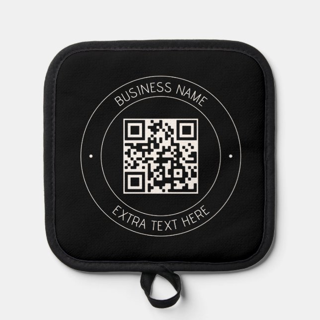 Ihr QR-Code und bearbeiteter Text | Schwarz/Weiß Topflappen (Vorderseite)