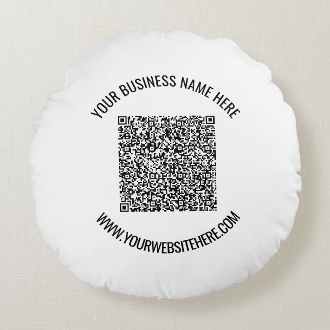 Ihr QR-Code und Ihr benutzerdefinierter Text-Rundk Rundes Kissen (Vorderseite)