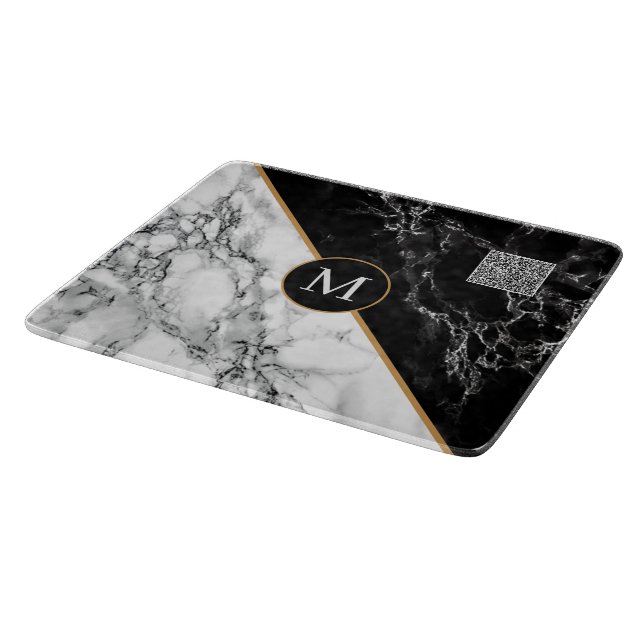 Ihr QR-Code und Letter Glass Cutting Board Marmor Schneidebrett (Ecke)