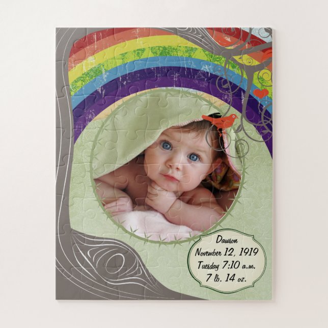 Ihr Rainbow Baby Foto Niedliche Bäume & Vögel (Vertikal)