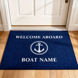 Ihr Schiff Name Sea Anchor Blue Willkommen an Bord Fußmatte