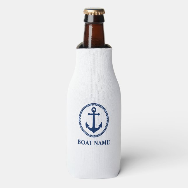 Ihr Schiff Name Sea Anchor Navy & White Flaschenkühler (Flaschenvorderseite)