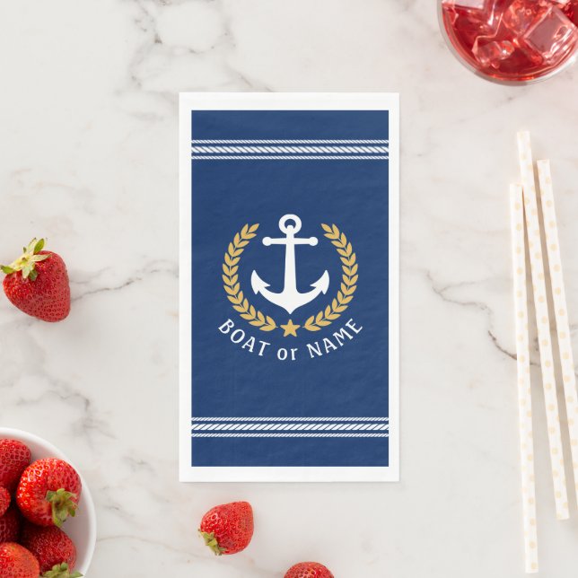 Ihr Schiff oder Familienname Anchor Laurel Rope Bl Serviette (Beispiel)