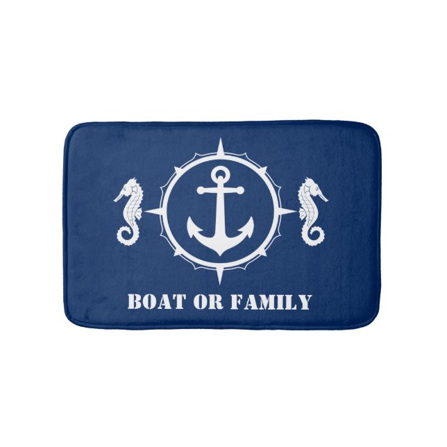 Ihr Schiff oder Familienname Seepferd Anchor Navy  Badematte (Vorderseite)