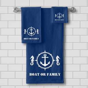 Ihr Schiff oder Familienname Seepferd Anchor Navy  Badhandtuch Set