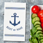 Ihr Schiff oder Familienname Vintage Ankerstreifen Serviette<br><div class="desc">Personalisierte Party-Servietten aus Papier mit Ihrem Namen,  Familiennamen oder anderen gewünschten Texten. Mit einem Vintagen Bootanker und nautischen Seilstreifen in Marineblau auf Weiß oder einfach die Primärfarbe an Ihr aktuelles Thema anpassen. Ideal für Geburtstage,  Party,  Feiertage oder jede Gelegenheit.</div>