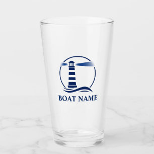 Ihr Schiff oder Name Classic Lighthouse Navy Blue Glas
