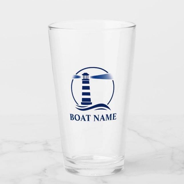 Ihr Schiff oder Name Classic Lighthouse Navy Blue Glas (Vorderseite)