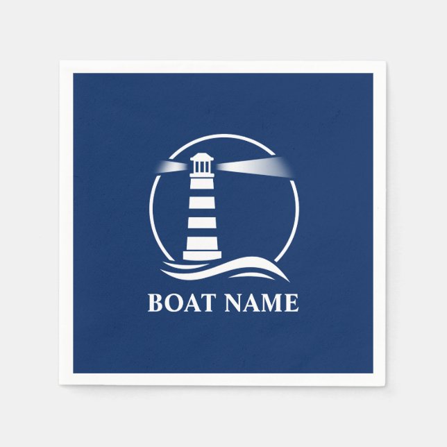 Ihr Schiff oder Name Classic Lighthouse Navy Blue Serviette (Vorderseite)