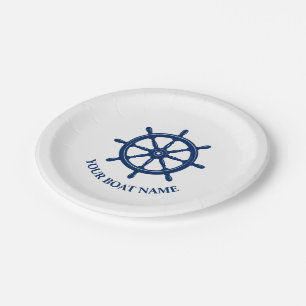 Ihr Schiffsname oder Text & Ships Wheel Helm Pappteller