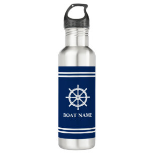 Ihr Schiffsname Schiff Rad Helm White Stripes Edelstahlflasche