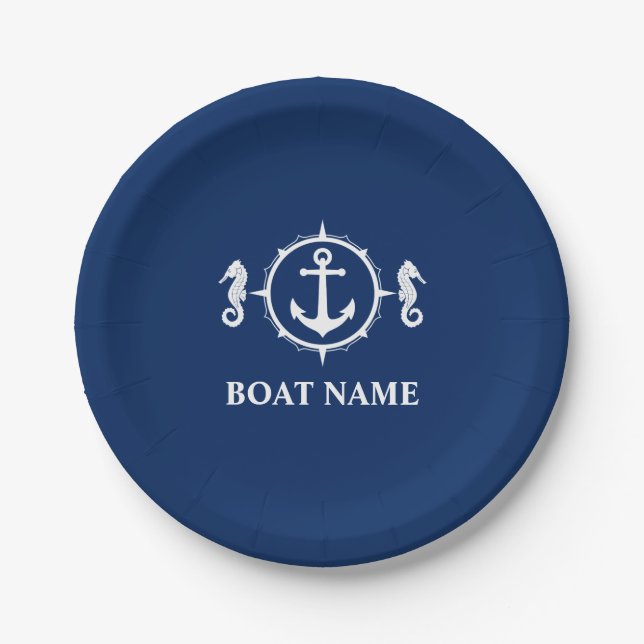 Ihr Seepferd Name Anchor Navy Blue 7" Pappteller (Vorderseite)