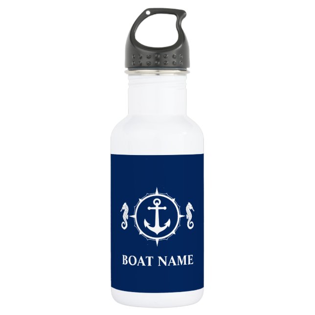 Ihr Seepferd Name Anker Blau Weiß Edelstahlflasche (Vorderseite)