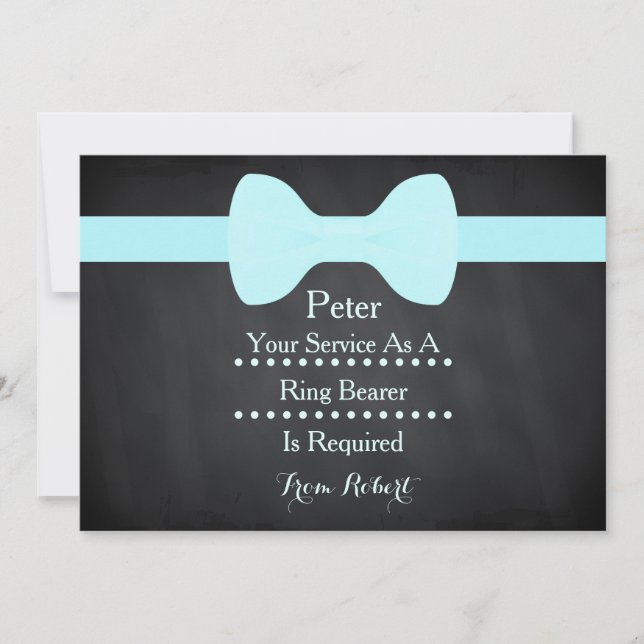 Ihr Service als Ring Bearer Black Chalkboard Bow Einladung (Vorderseite)