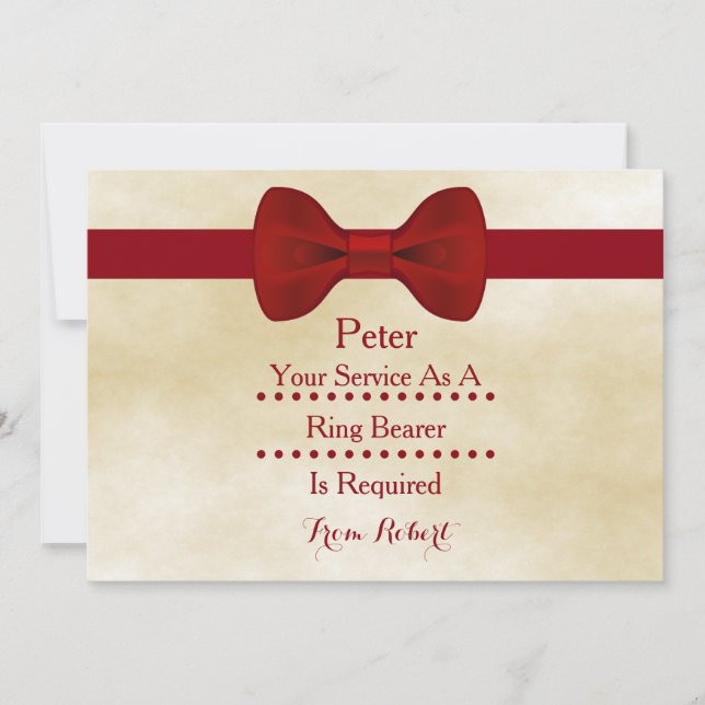 Ihr Service als Ring Bearer wird von Red Bow benöt Einladung (Vorderseite)
