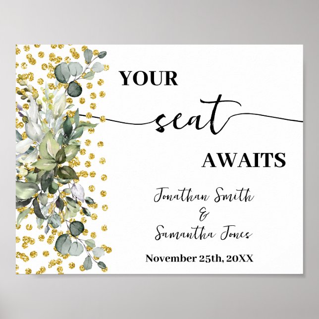 Ihr Sitzplatz erwartet Hochzeitsempfang Eukalyptus Poster (Vorne)