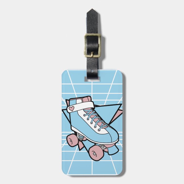 Ihr Skate Gear Pastel Blue Cartoon Rollerskate Gepäckanhänger (Vorderseite vertikal)