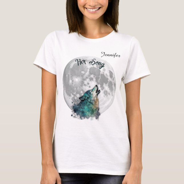 "Ihr Song" Wolf und Moon Women's Custom T-Shirt (Vorderseite)