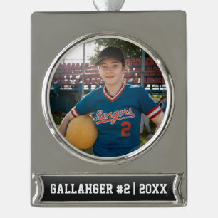 Ihr Sportfoto Personalisierter Weihnachtsschmuck Banner-Ornament Silber