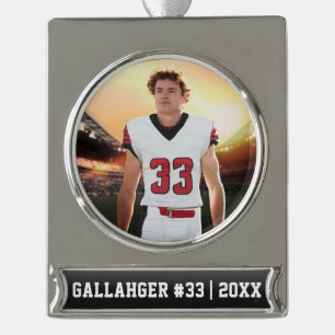 Ihr sportliches Foto Personalisierte Verzierung Banner-Ornament Silber