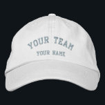 Ihr Team bestickt mit White/Baby Blue Cap Template Bestickte Baseballkappe<br><div class="desc">Eine weiße,  stufenlos verstellbare bestickte Kappe mit einer Baby-blauen Team-Textvorlage.</div>