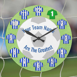Ihr Team Name Football Clock - Blaue Shirts Große Wanduhr