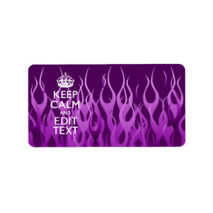 Ihr Text auf Behalten Ruhe auf Lila Racing Flames Adressaufkleber