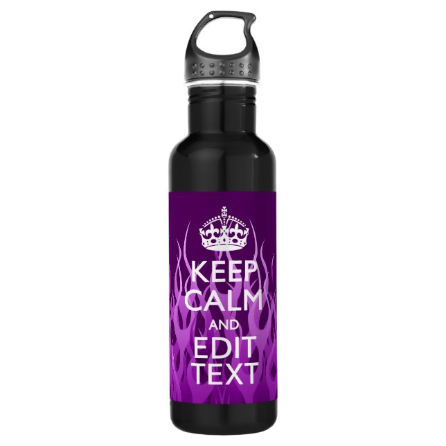 Ihr Text auf Behalten Ruhe auf Lila Racing Flames Trinkflasche (Vorderseite)
