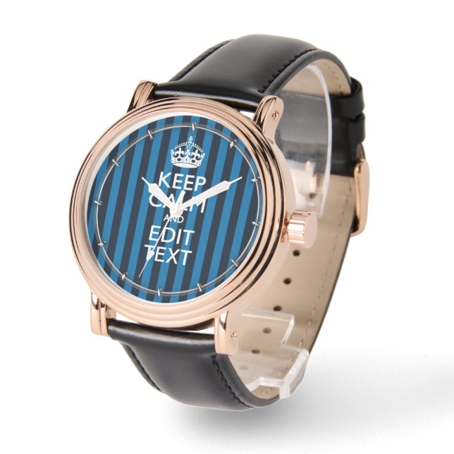 Ihr Text Behalte eine ruhige blaue Streifen-Dekora Armbanduhr (Winkel)