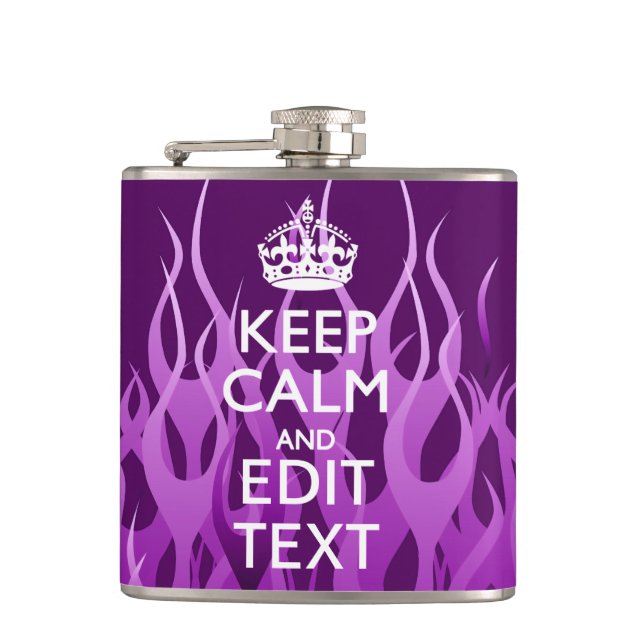 Ihr Text Behalte Lila Racing Flames Decorieren Flachmann (Vorderseite)