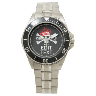 Ihr Text Behalte Ruhe rote Kronenkratzel Skull Armbanduhr