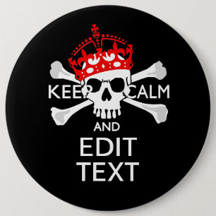 Ihr Text Behalte Ruhe rote Kronenkratzel Skull Button