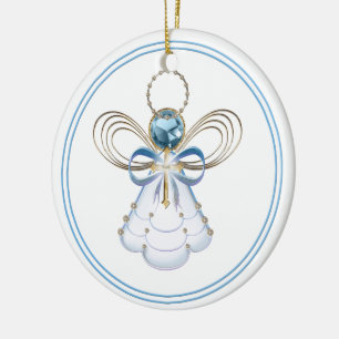 Ihr Text: Blue Filigree Weihnachtsengel des Glaube Keramikornament