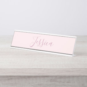 Ihr Text   Elegantes Skript & Soft Blush Pink Schreibtischnamensplakette