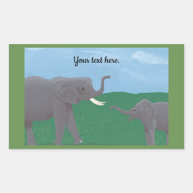 Ihr Text, Elephant Stickers, Mutter und Kind Rechteckiger Aufkleber (Vorderseite)